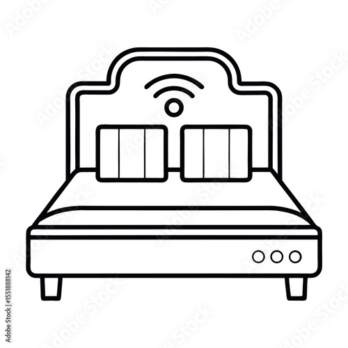 Smart bed line art icon. Modern adjustable bed in vector style on white background.