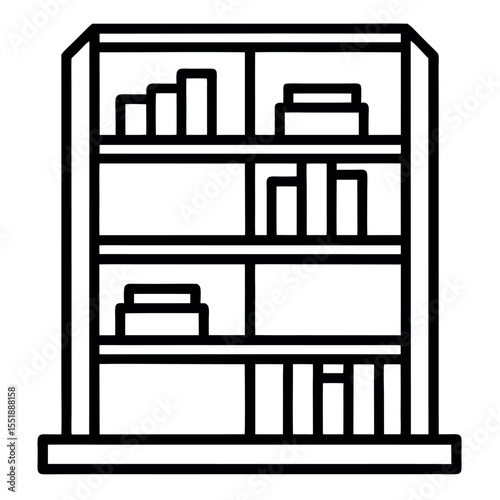 Minimal bookshelf vector icon. Simple line drawing of book shelf.