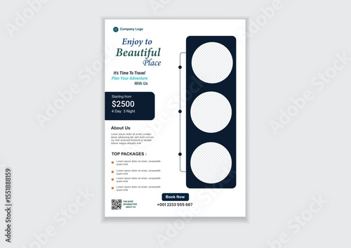 Vacation travel flyer design template. flyer design & brochure cover page template for travel agency	
