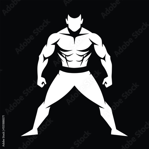 Muscular body builder pose graphic illustration in monochrome design