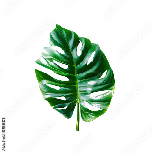 Lush Green Monstera Deliciosa Leaf Isolated on Transparent Background photo