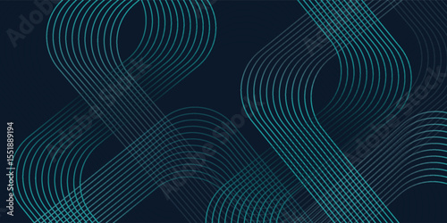 Blue abstract background with blue glowing circle lines. Geometric stripe line art design. Modern shiny blue rounded lines pattern. Futuristic technology concept.