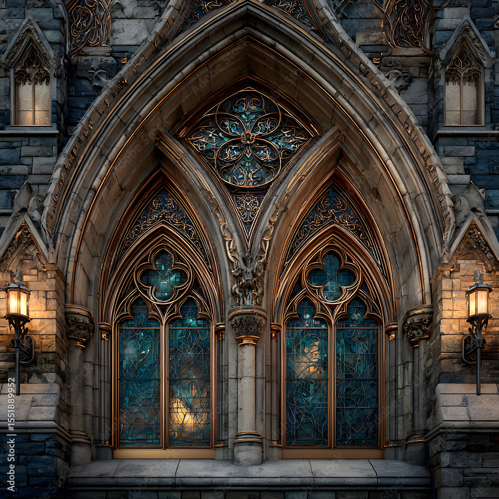 Fototapeta premium Gothic window architecture intricate medieval.