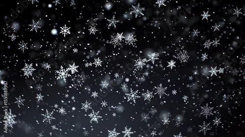snowing snowflakes on black background, for overlay