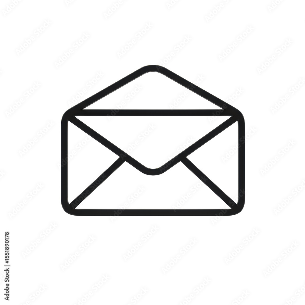 A perfectly rendered, ultra-realistic UHD studio photo of a clean, minimalist outline icon of an open envelope with crisp black lines, no fill, isolated on a transparent background with copy A perfectly rendered, ultra-realistic UHD studio photo of a clean, minimalist outline icon of an open envelope with crisp black lines, no fill, isolated on a transparent background with copy