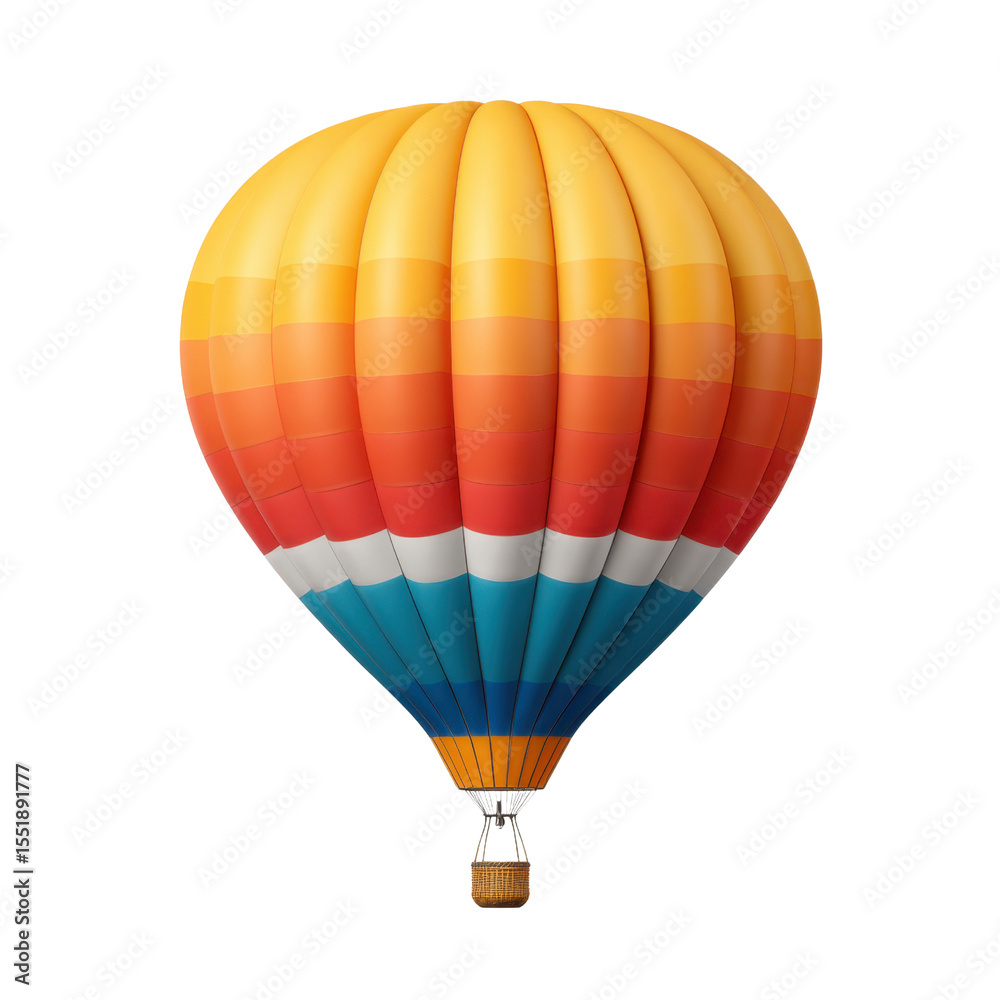 Fototapeta premium Vibrant Hot Air Balloon Floating Against Clear Sky in Warm Sunset Colors for Aerial Adventure Theme Transparent background or PNG