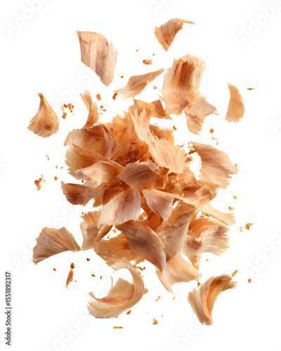 Light Brown Wood Shavings Exploding Against a Black Background