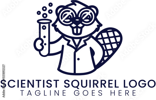 Scientist squirrel logo design lab coat beaker research science vector