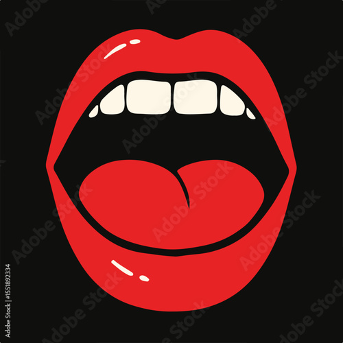Open Mouth, Red Lips, and Tongue A Bold Graphic Illustration