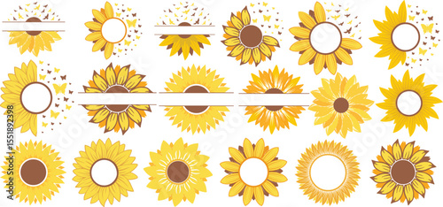 set of sunflower clipart vector illustration