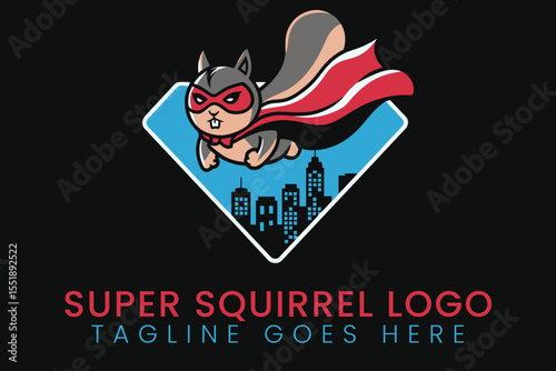 Super squirrel logo design vector illustration animal hero cartoon icon