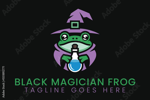 Frog magician logo design wizardry mascot character illustration art