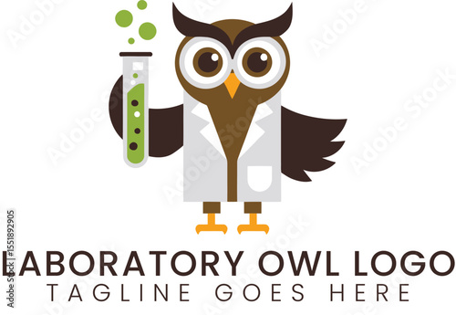 Owl laboratory logo design science education research chemistry vector