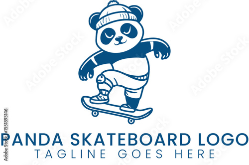 Panda skateboard logo design for kids clothing brand and skate shop vector