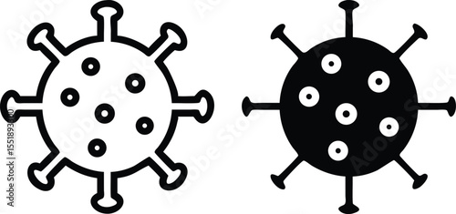 Stylized Black and White Virus Icon – Minimal Radial Microbiology Vector Illustration