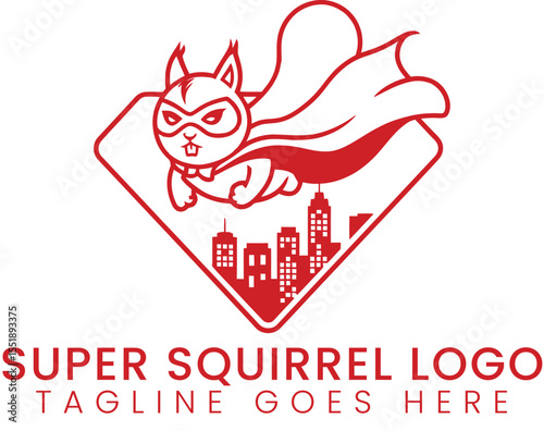 Super squirrel logo design vector illustration hero animal character