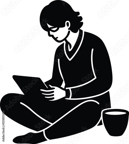Silhouette of Potter Sitting Cross-Legged and Working with Clay