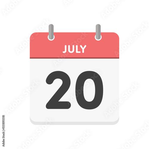 7月20日･JULY 20の日めくりカレンダーのアイコン - シンプルな7/20の日付の暦の素材