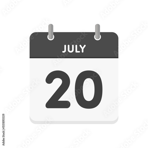 7月20日･JULY 20の日めくりカレンダーのアイコン - シンプルな7/20の日付の暦の素材