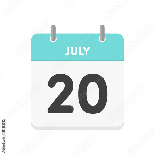 7月20日･JULY 20の日めくりカレンダーのアイコン - シンプルな7/20の日付の暦の素材