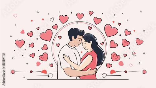 Romantic couple silhouette with heart and stars, perfect love vector illustration for Valentine’s Day, wedding cards, romantic posters, and emotional designs

