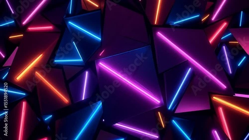 Vibrant Neon Lights illuminating Geometric Triangles Abstract Background