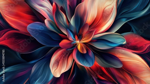 An abstract and vibrant floral design featuring a variety of colors and textures. The pattern is visually striking and creates a sense of movement and energy. 