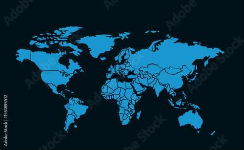 Blue color world map high quality vector on black background