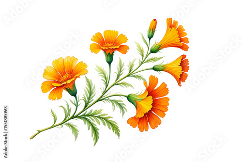 Orange Marigold Flowers Isolated PNG on Transparent Background