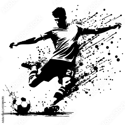 Soccer player Silhouette Grunge Splatter and Dripping Spray Effects