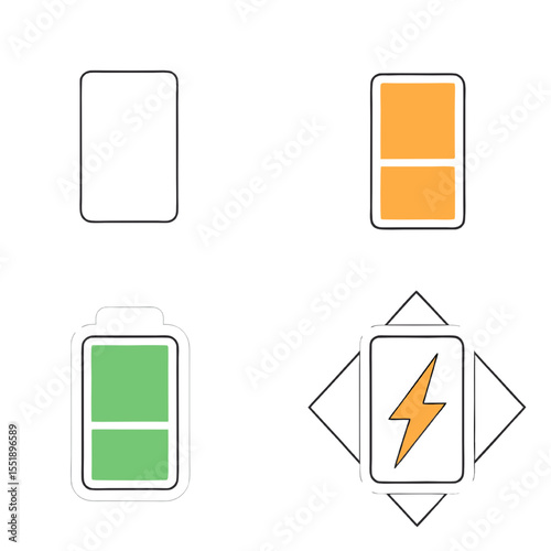 Four Low Battery Icons Red Glow 3D & Flat Styles