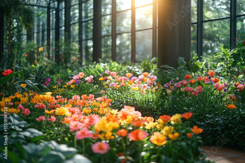 Wallpaper Mural Colorful flowers bloom vibrantly in a greenhouse. Torontodigital.ca