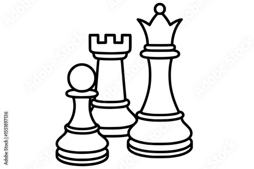 Vector Chess Pieces Trio Outline