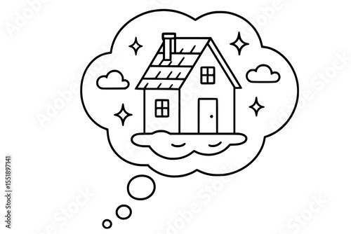 Surreal Floating House in Dream Bubble Vector