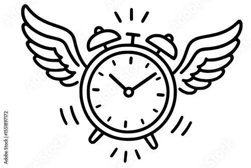 Flying Alarm Clock Vector Illustration