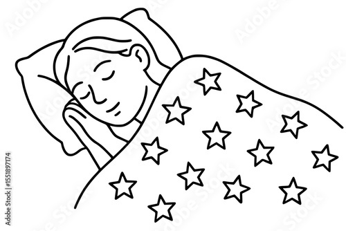 Sleep Under Blanket With Stars Vector Illustration
