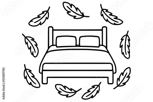 Feathers Around Bed Vector Illustration