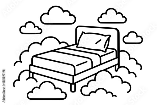 Floating Bed in Clouds Vector