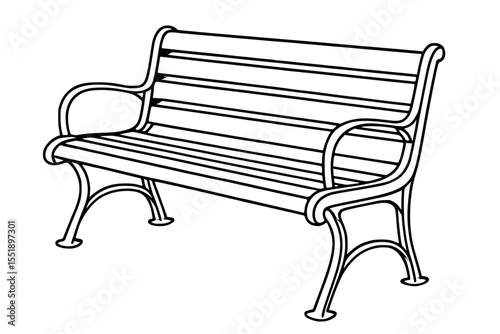 Classic Park Bench Vector Illustration with Curved Armrests