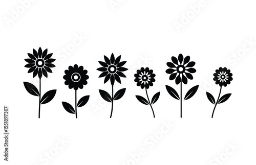 Set of floral elements flower silhouette