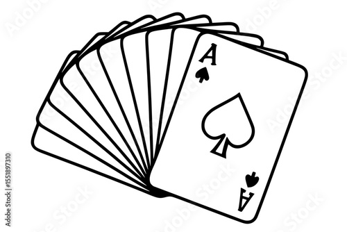 Fanned Playing Card Deck with Ace of Spades Vector Illustration