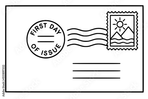 First Day of Issue Envelope with Postmark and Stamp Vector Illustration
