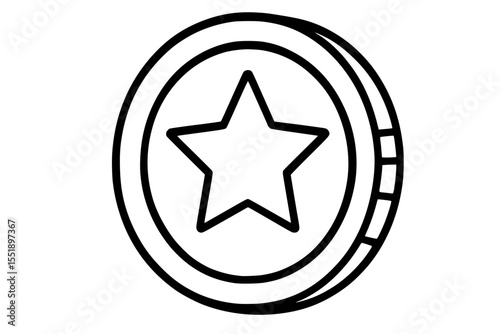 Star Token Coin Vector Icon with Outline Style