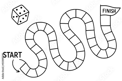 Vector Illustration of Board Game Path with Dice and Start-Finish Markers