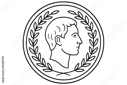 Vector Illustration of Ancient Coin with Laurel Wreath and Profile Portrait