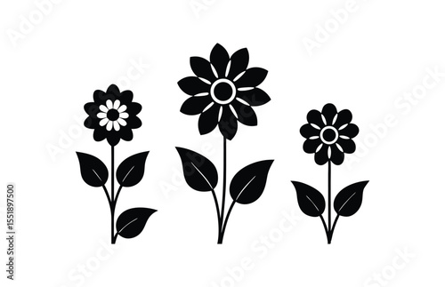 Set of vector floral elements silhouette flower