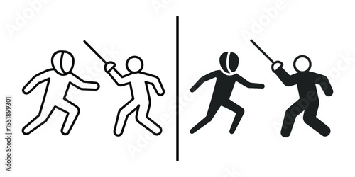 Fencing Competition: Silhouette figures engage in a dynamic fencing duel, capturing the elegance and strategic intensity of the sport.