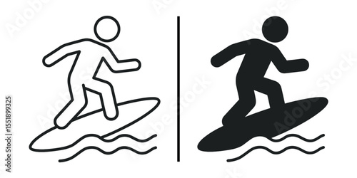 Surfing Icon:  A minimalist graphic illustration of a surfer on a surfboard, perfectly capturing the essence of surfing.