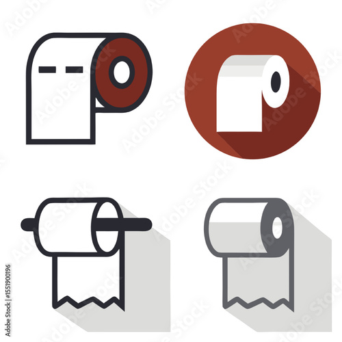 Four Toilet Paper Icons Soft 3D Roll & Flat Bathroom Designs