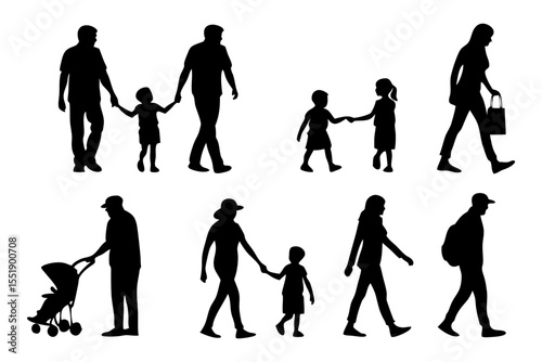 Family Silhouette: A series of minimalistic silhouettes depicting families and individuals in various stages of activity, offering a sense of connection and everyday life.